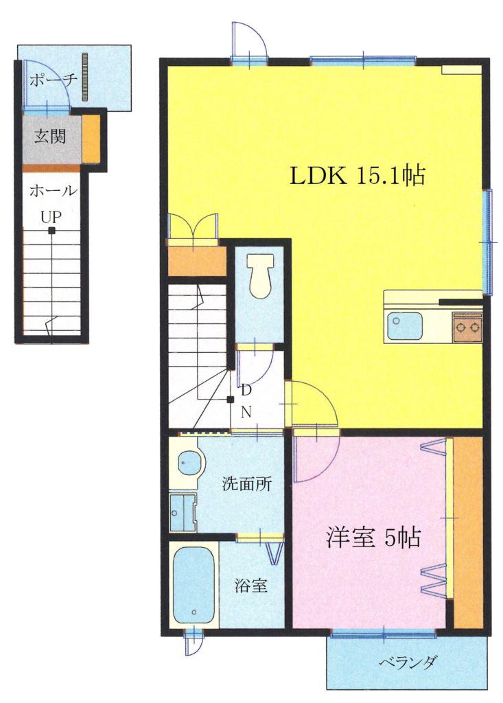 パルトネール(1LDK/2階)の間取り写真