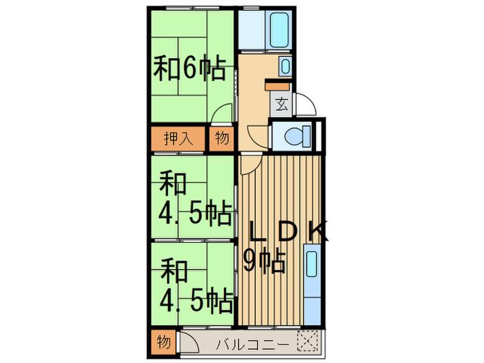 垂水農住団地5号棟(3LDK/4階)の間取り写真
