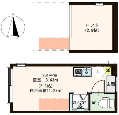 ハーモニーテラス赤羽西(ワンルーム/2階)の間取り写真