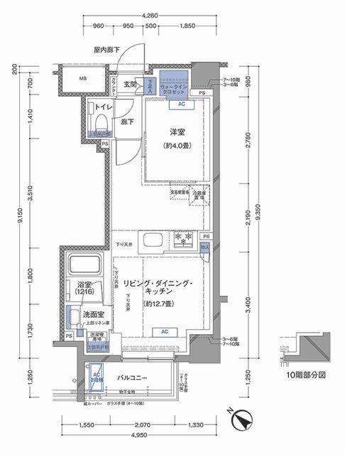 ラティエラ横濱大通公園(1LDK/10階)の間取り写真