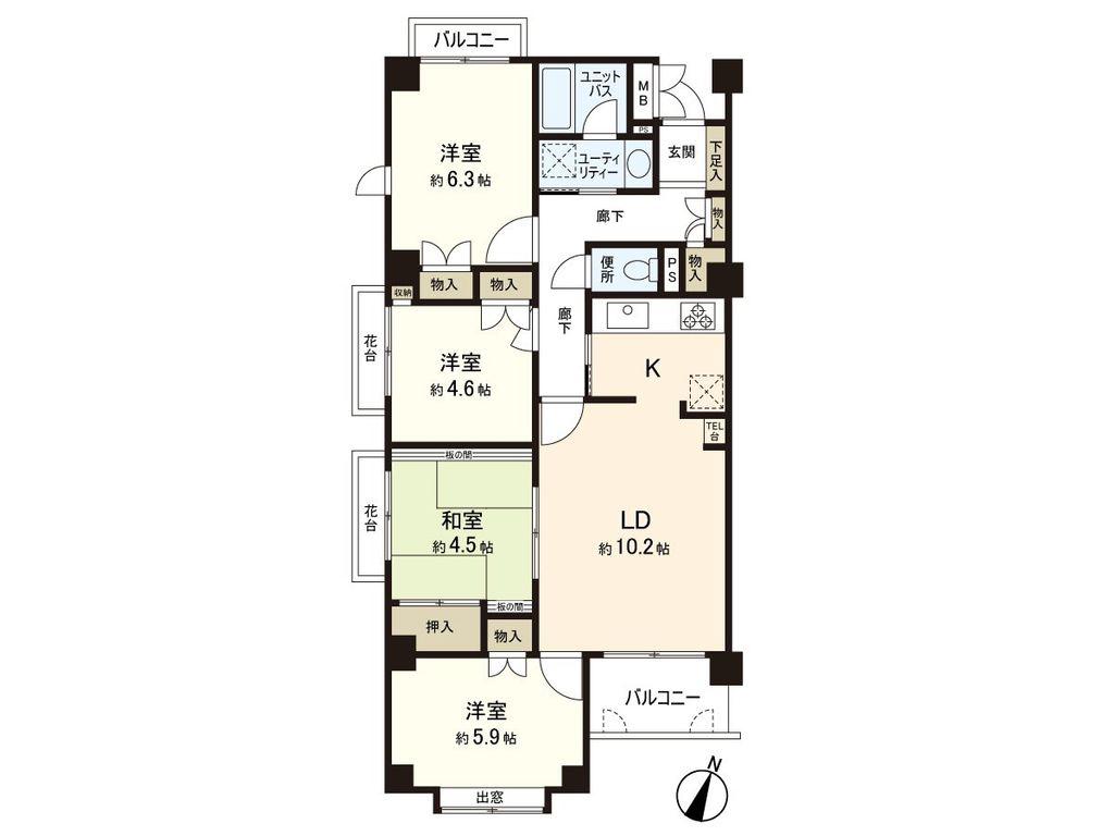パークノヴァ高取南(4LDK/2階)の間取り写真