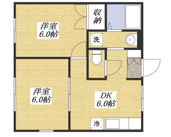 MAISON DU BONHEUR(2DK/1階)の間取り写真