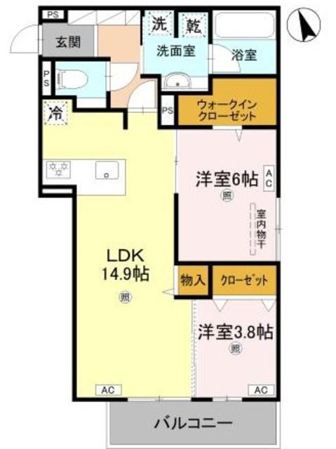 メゾンルル赤川(1LDK/1階)の間取り写真