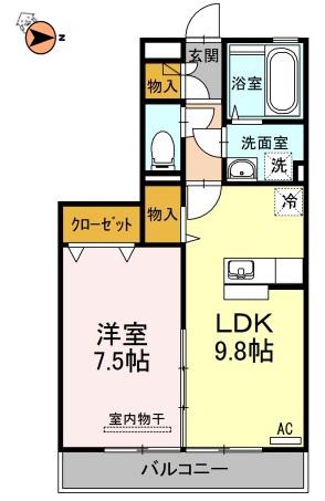 リバーパークA(1LDK/2階)の間取り写真
