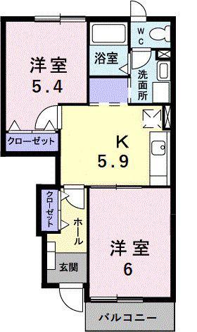 ドリームハウスIII番館(2K/1階)の間取り写真