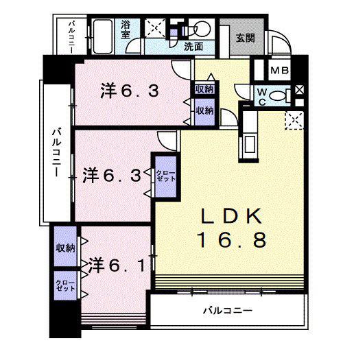 ツインタワー弐番館(3LDK/12階)の間取り写真