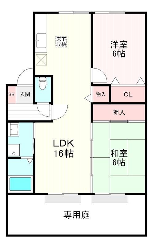 プレミール飯倉 B(2LDK/1階)の間取り写真