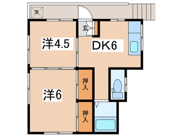 あさひ ハイツ(2DK/2階)の間取り写真