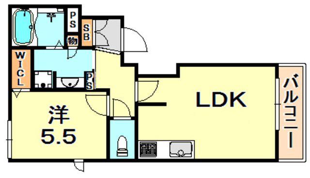 シャーメゾン摂津本山(1LDK/2階)の間取り写真