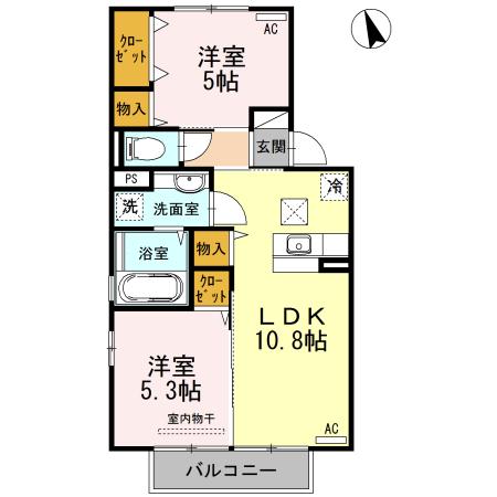 シャトル小松(2LDK/1階)の間取り写真
