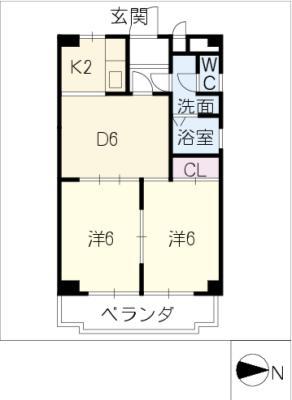 マイン塩釜(2DK/6階)の間取り写真