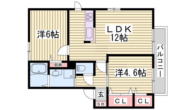 オレンジメゾンC棟(2LDK/2階)の間取り写真