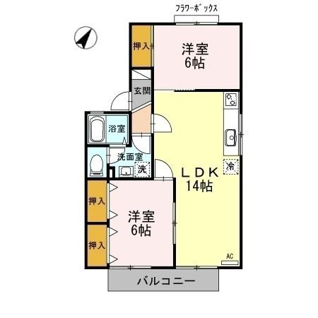セジュール中井 B棟(2LDK/2階)の間取り写真