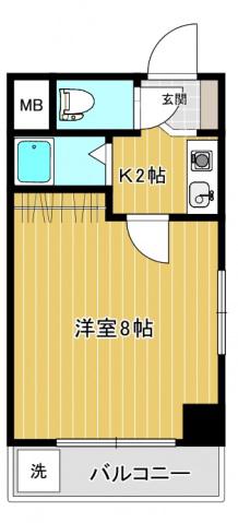 チェリーヒルズハラダ(1K/2階)の間取り写真