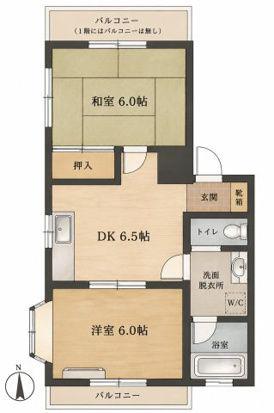 フラットS(2DK/1階)の間取り写真