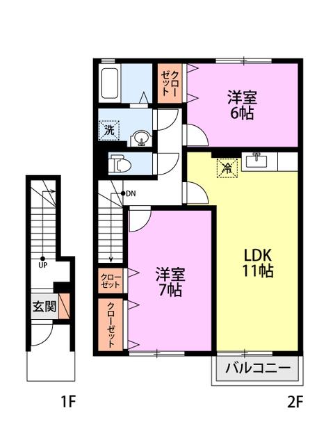 ロイヤルガーデン南城 G棟(2LDK/2階)の間取り写真