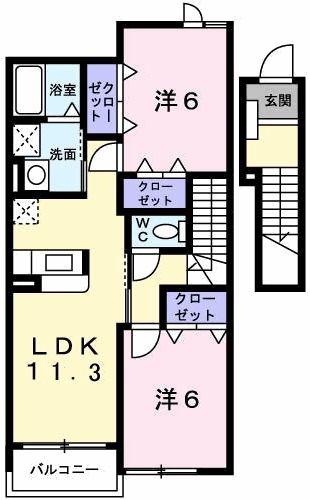 プリムローズTK B(2LDK/2階)の間取り写真