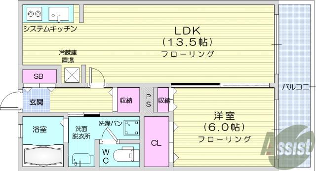 ウエストコーポ1(1LDK/1階)の間取り写真