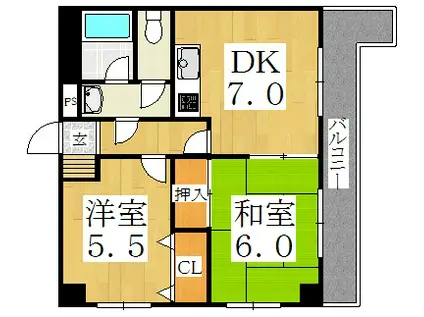 日暮パークハイツ(2DK/6階)の間取り写真