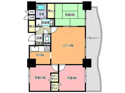 シャトーアトラス(3LDK/7階)の間取り写真