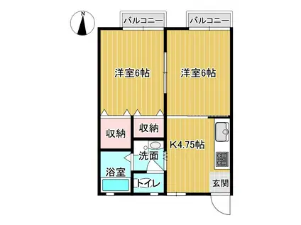 セントラルハイツB(2K/2階)の間取り写真