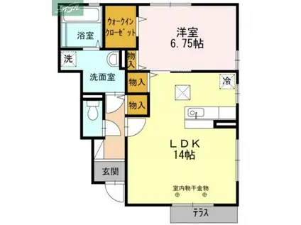 HAPPINESSくにしろ B棟(1LDK/1階)の間取り写真