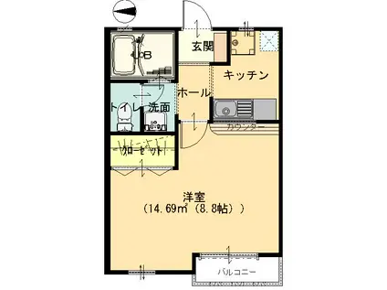 YSフラットⅡ(1K/2階)の間取り写真