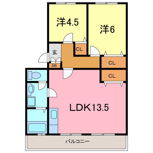 コーポ三立(2LDK/3階)の間取り写真