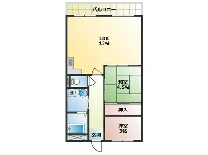 シャトー天理(2LDK/3階)の間取り写真