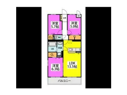 GRAN GRACE久留米南I(3LDK/2階)の間取り写真