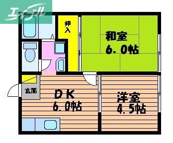 パナハイツ芳泉A(2DK/2階)の間取り写真
