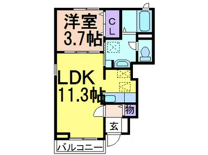 ヴァルム・レーベン緑町B(1LDK/1階)の間取り写真