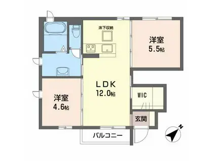 ウエストコートB棟(2LDK/1階)の間取り写真