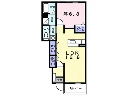 プリムローズII B(1LDK/1階)の間取り写真