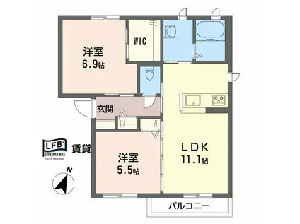 ラ・フォンティーヌC棟(2LDK/1階)の間取り写真