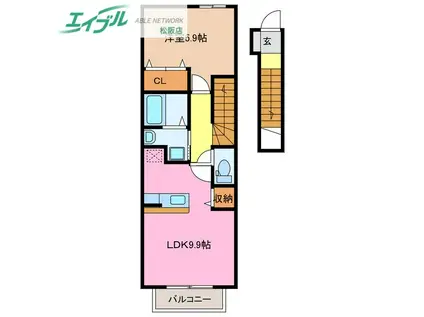 リヴァーヒルズKI(1LDK/2階)の間取り写真