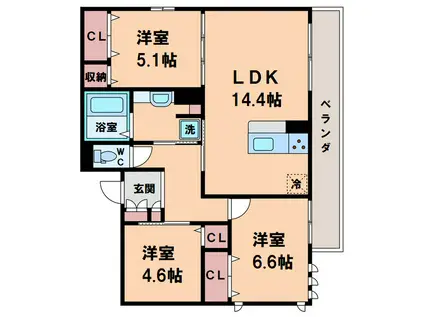 D-ROOM南住吉 トレボル(3LDK/3階)の間取り写真