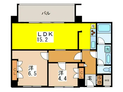 リバー&タワー(2LDK/13階)の間取り写真