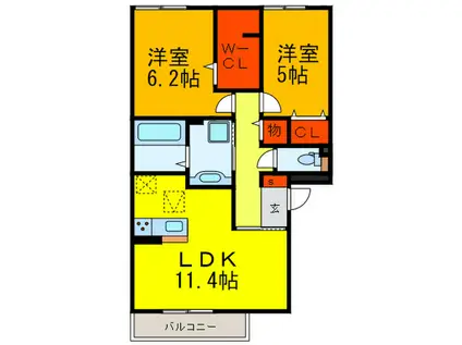 プロスペリテ(2LDK/1階)の間取り写真
