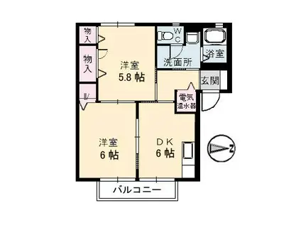 ブルームーンだいせん(2DK/2階)の間取り写真