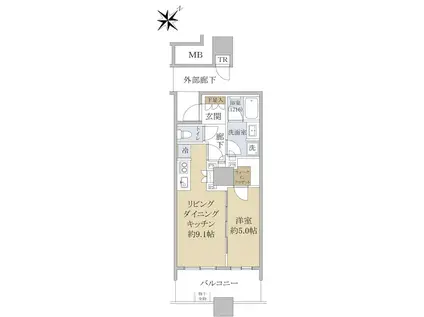 BRILLIA有明 SKY TOWER(1LDK/22階)の間取り写真