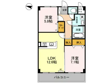 カーサ・フロール(2LDK/2階)の間取り写真