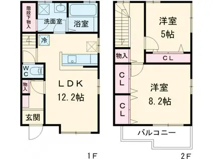 香取台テラスハウス(2LDK/1階)の間取り写真