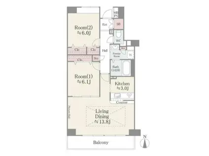 メゾン・シャルム(2LDK/2階)の間取り写真