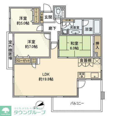 セブンフォレストヒルオークコート(3LDK/3階)の間取り写真