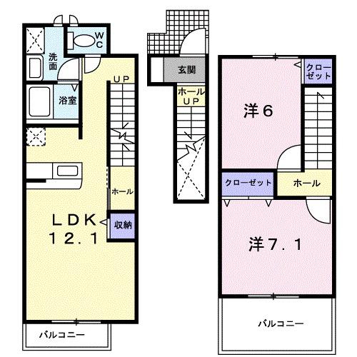 エスポアパレス(2LDK/2階)の間取り写真