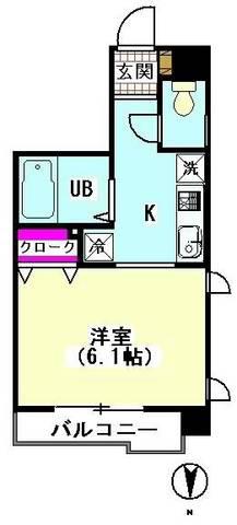 江川ホームズ(1K/4階)の間取り写真