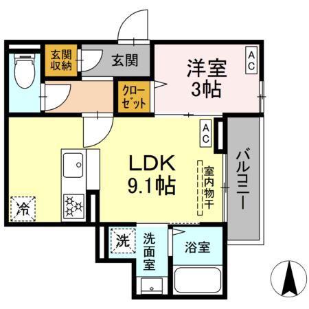 セレスティア関原(1LDK/2階)の間取り写真