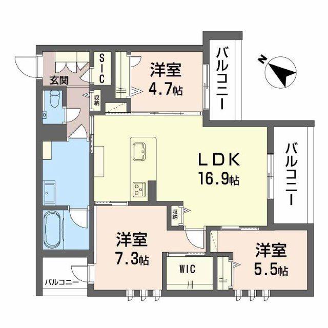シャーメゾン 新屋敷 PREMIUM(3LDK/3階)の間取り写真