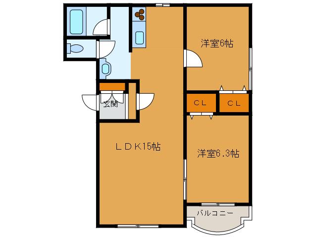 ピュアライフ湯川(2LDK/1階)の間取り写真